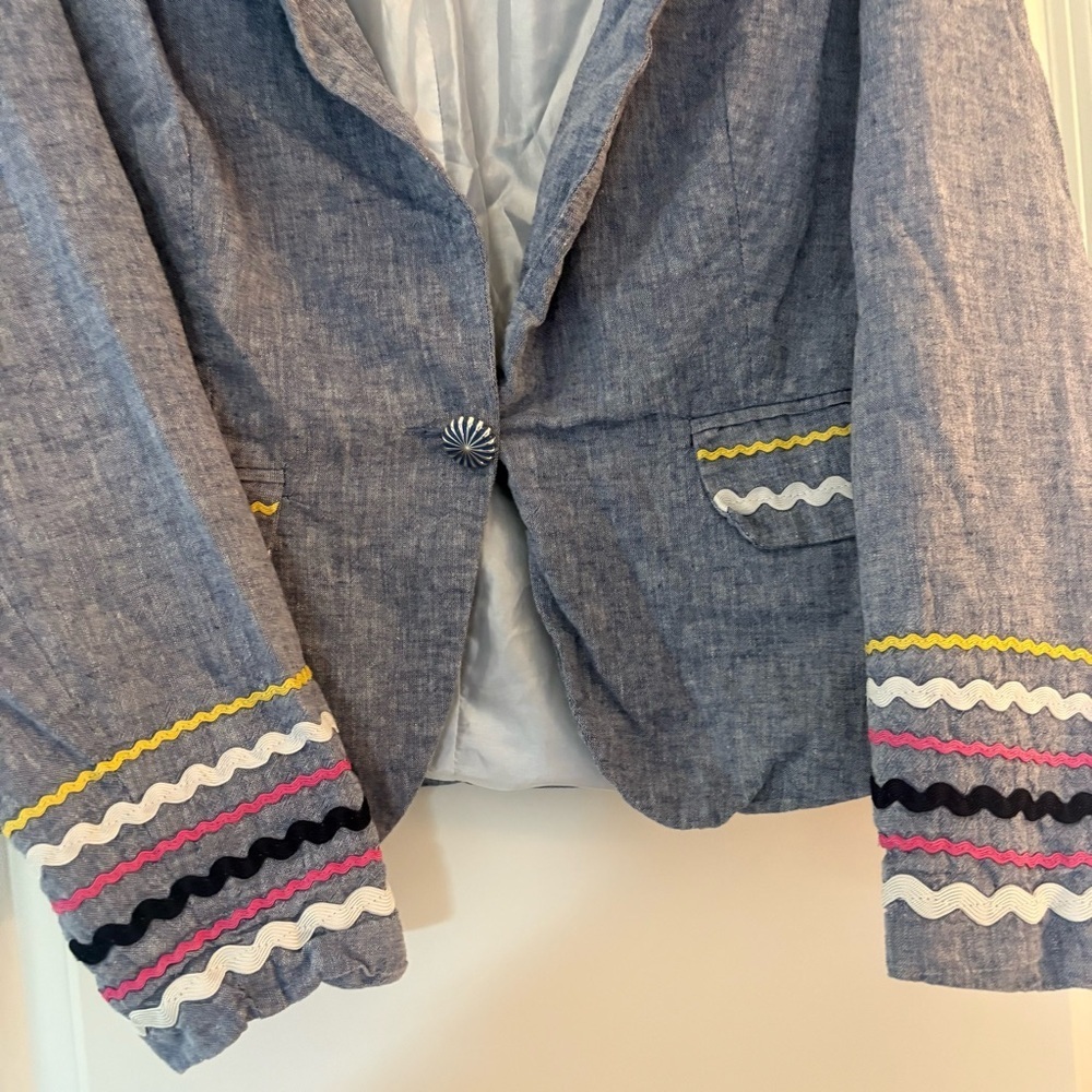 For Cynthia Women's Gray Multicolor Accents Linen/Cotton Blend Blazer - Picture 8 of 14